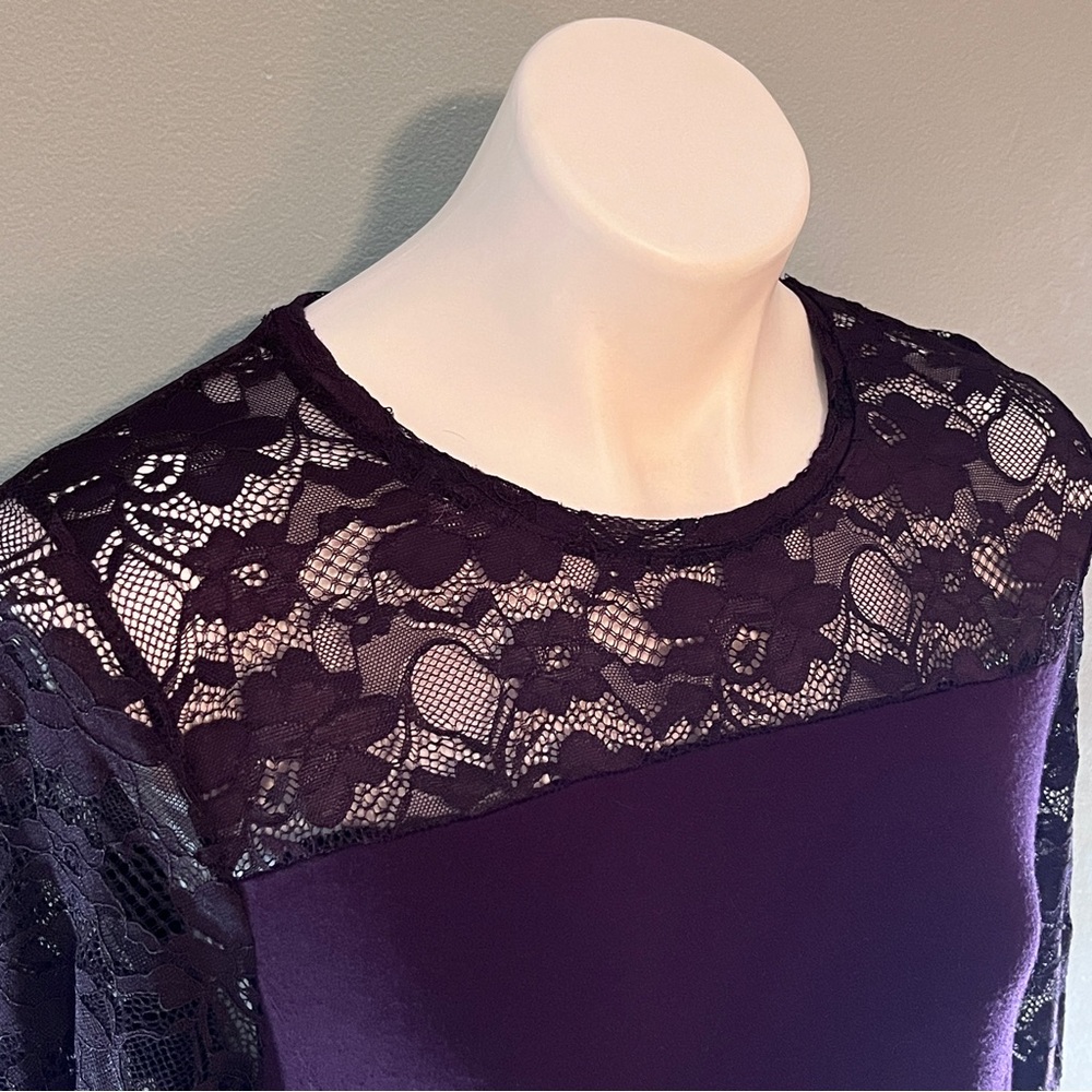 Women’s large dress in eggplant with black and eggplant lace detail